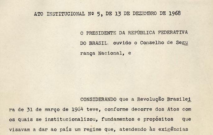 Fragmento do Ato Institucional N.5. Fonte: Arquivo Nacional.