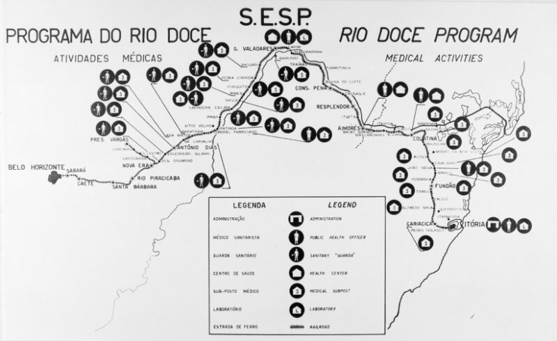Mapa do Programa do Rio Doce com indicação da localização das atividades médicas