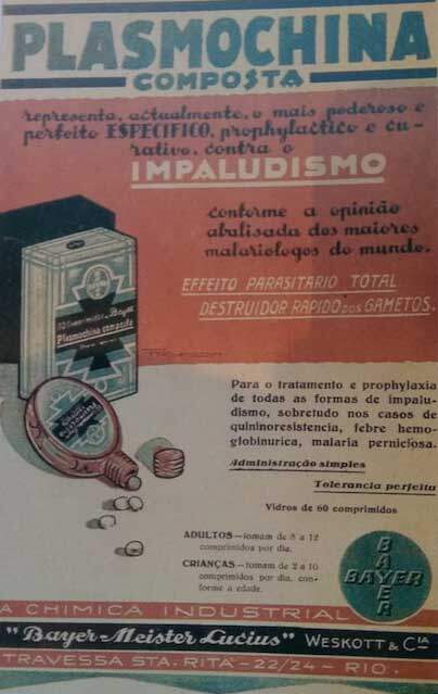 Propaganda da plasmoquina para o mercado brasileiro na revista "O Pharmaceutico Brasileiro"