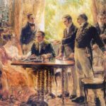 Dona Leopoldina, então Princesa Real Regente do Reino do Brasil, preside a reunião do Conselho de Ministros em 2 de setembro de 1822. Por Georgina Albuauqerque.