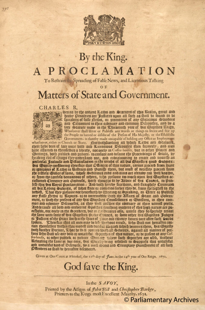 Rei da Inglaterra tentou conter fofocas sobre o governo no século XVII 1